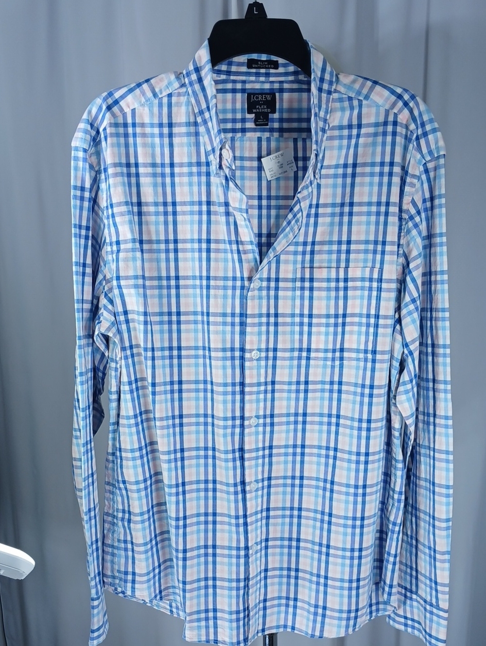 J. Crew NEW Men’s Light Blue, pink and White Plaid cotton Dress Shirt